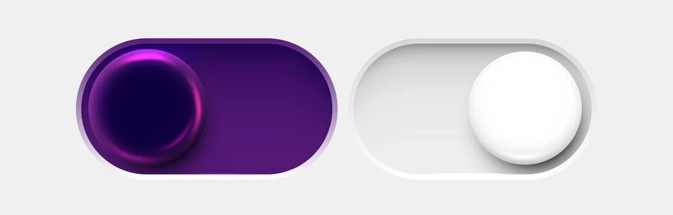 On and Off toggle switch buttons. Dark mode and light mode. Material design Stock Illustration