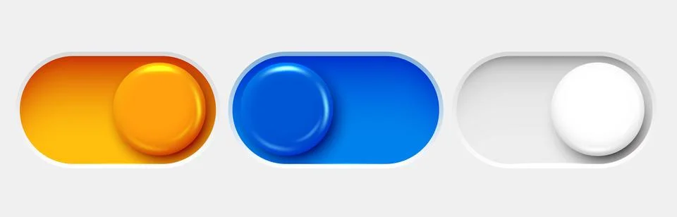 On and Off toggle switch buttons. Dark mode and light mode. Material design Stock Illustration