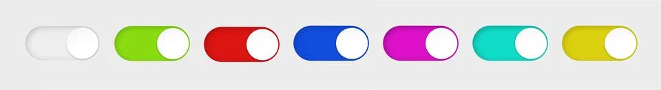 On and Off toggle switch buttons. Material design switch buttons set. Vector Stock Illustration