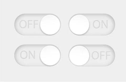 On and Off toggle switch buttons. Material design switch buttons set. Vector Stock Illustration