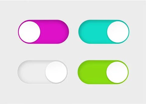 On and Off toggle switch buttons. Material design switch buttons set. Vector Stock Illustration