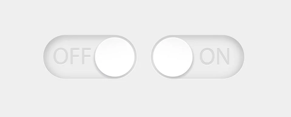 On and Off toggle switch buttons. Material design switch buttons set. Vector Illustrazione stock