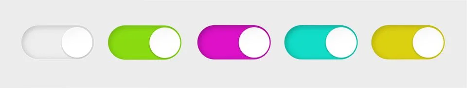 On and Off toggle switch buttons. Material design switch buttons set. Vector Stock Illustration