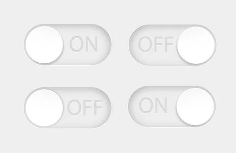 On and Off toggle switch buttons. Material design switch buttons set. Vector Stock Illustration