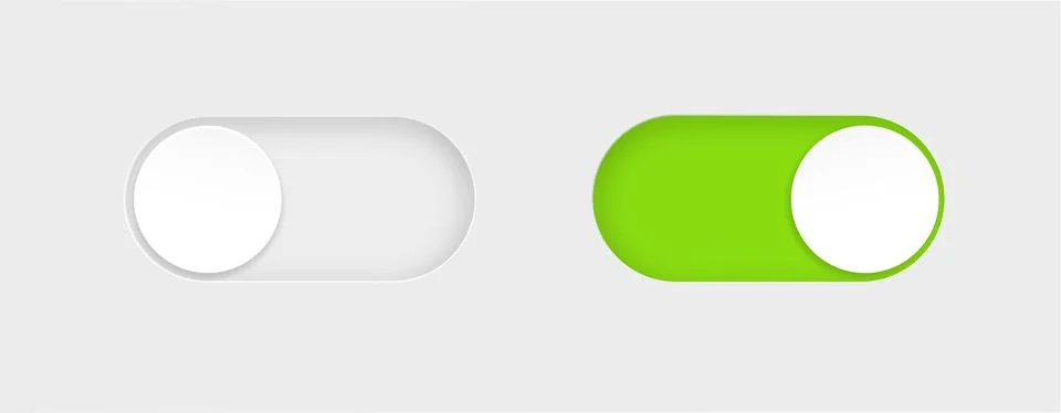 On and Off toggle switch buttons. Material design switch buttons set. Vector Stock Illustration