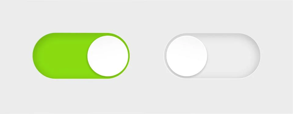 On and Off toggle switch buttons. Material design switch buttons set. Vector Stock Illustration
