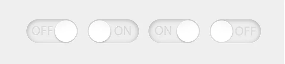 On and Off toggle switch buttons. Material design switch buttons set. Vector Illustrazione stock
