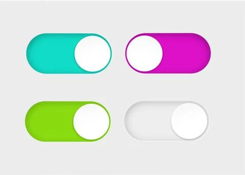 On and Off toggle switch buttons. Material design switch buttons set. Vector 스톡 일러스트