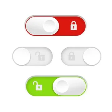 On and Off toggle switch buttons. Material design switch buttons set. Vector Illustrazione stock