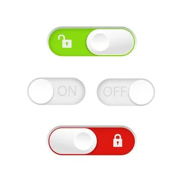 On and Off toggle switch buttons. Material design switch buttons set. Vector Stock Illustration