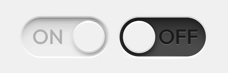 On and Off toggle switch buttons. Material design switch set. Stock Illustration