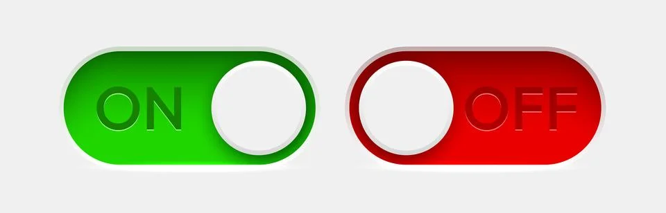 On and Off toggle switch buttons. Material design switch set. Stock Illustration
