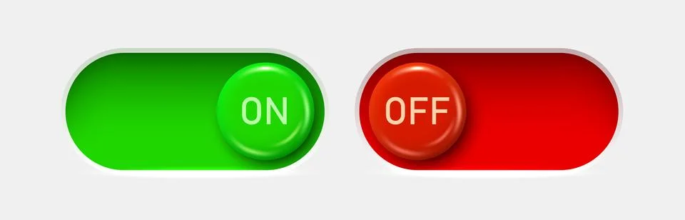 On and Off toggle switch buttons. Material design switch set. Stock Illustration