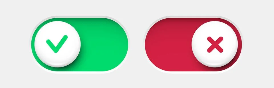 On and Off toggle switch buttons. Material design switch set. Illustrazione stock
