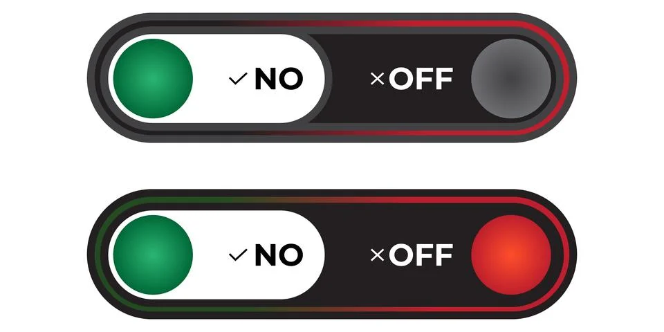 On and Off Toggle Switch Buttons Mobile UI Power Slider Icon Vector Control Set Illustrazione stock