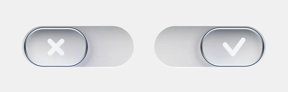 On and Off toggle switch buttons. Modern liquid glass button set. Material Stock Illustration