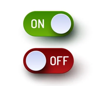On and Off toggle switch realistic buttons set isolated on white. Switch vect Stock Illustration