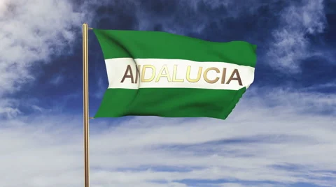 Andalucia flag with title waving in the wind. Looping sun rises style Stock Footage 48274677