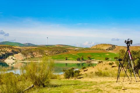 Andalucia with wind turbines, Spain Stock Photos