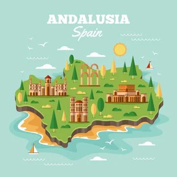 Andalusia map with landmarks Stock Illustration