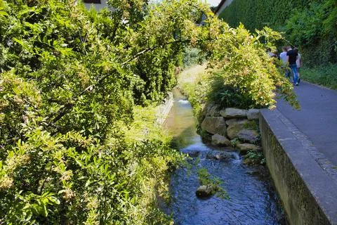 Andelbach riverside walking path. Stock Photos