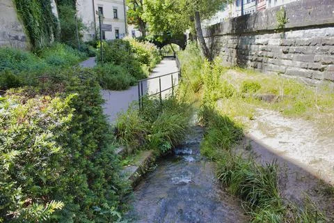 Andelbach riverside walking path in überlingen Stock Photos