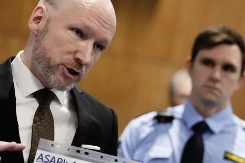 Anders Behring Breivik at his second parole appeal hearing, Tyristrand, Norway - 写真素材
