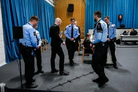 Anders Behring Breivik at his second parole appeal hearing, Tyristrand, Norway - 스톡 사진