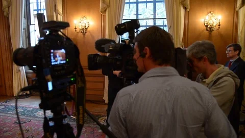 Anders Fogh Rasmussen and British P.M. David Cameron interact with media - 2014 Stock Footage 101178273