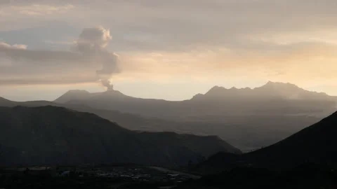Andes mountain landscape with active volcano and geyser in Colca Canyon Stockbeeldmateriaal 135697232