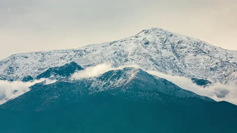 Andes mountains during winter time. Snowcapped summits and strong winds movin Video stock 154019117