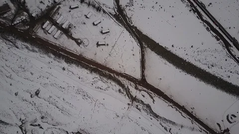 Andes mountains mining camp with snow fields at winter Vídeo Stock 108357349
