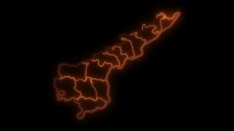 Andhra Pradesh Map with Districts Glowing Neon Outline India Animation 4K Stock Footage 330998587