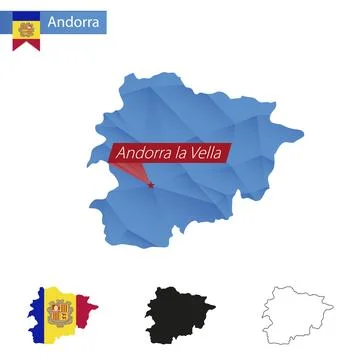 Andorra blue Low Poly map with capital Andorra la Vella. Stockillustratie