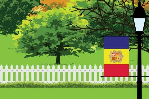 Andorra Day Trees Lamp Vector Illustration Stock Illustration