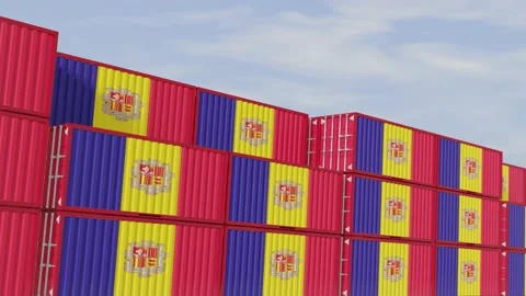 Andorra flag containers are located at the container terminal. Stock Footage 154266027