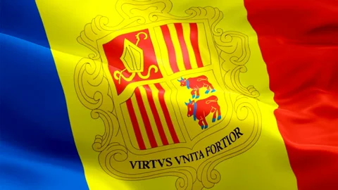 Andorra flag Motion Loop video waving in wind. Realistic Andorra Flag Stock Footage 107152083