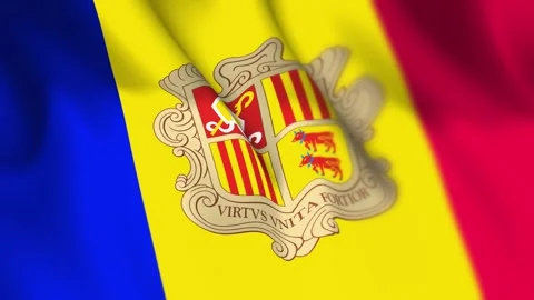 Andorra Flag Seamless Loop 4k 60fps on Sky Background Stock Footage 340349383