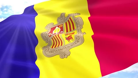 Andorra Flag Seamless Loop 4k 60fps on Sky Background Stock Footage 341569350
