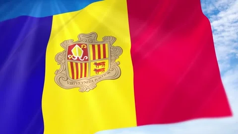 Andorra Flag Seamless Loop 4k 60fps on Sky Background Stock Footage 341680691
