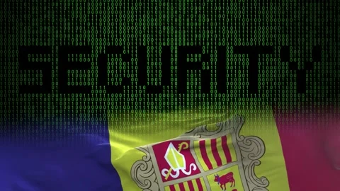Andorra flag - Waving flag on matrix binary code background Stock Footage 321422085