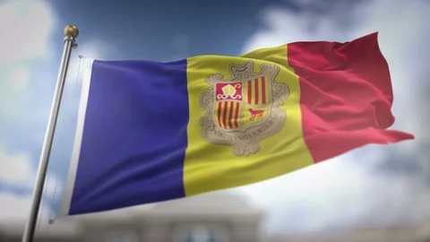 Andorra Flag Waving Slow Motion 3D Rendering Blue Sky Background - Seamless.. Stock Footage 74859299