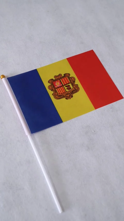Andorra flag on white background. Vertical detailed shot. Andorran national Stock Footage 331054083