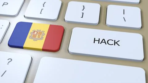 Andorra Hack of Country or Hacker Attack 3D Illustration. Country National Flag Illustrazione stock