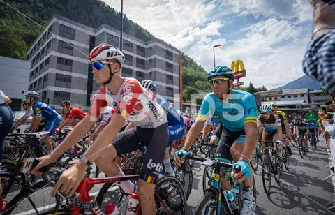 Andorra la Vella, Andorra. September 2019: Cyclists of the Vuelta de Espana just Stock Photos