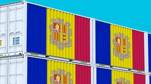 Andorra logo Ship container with element logo and flag Stock Photos