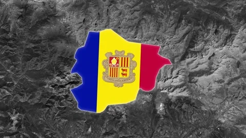 Andorra Map Black with Flag, geography of Andorra Stock Footage 309430809