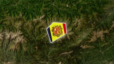 Andorra Map Highlight with Animated Flag Stock Footage 341402569