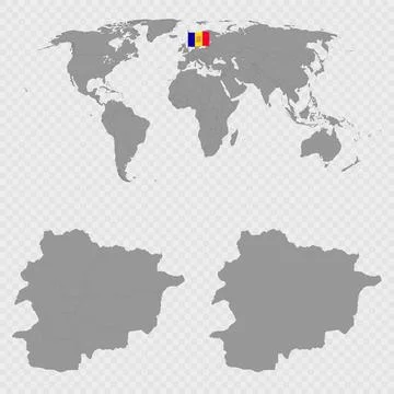 Andorra Map Set with World Location. Stock Illustration