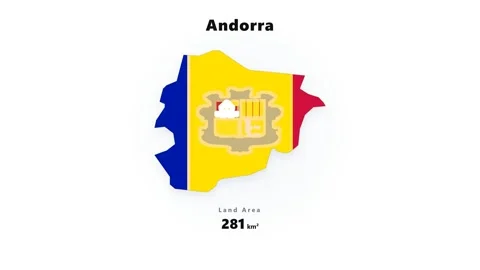 Andorra map silhouette on white background with vertical blue yellow red stripes Stock Footage 345641684